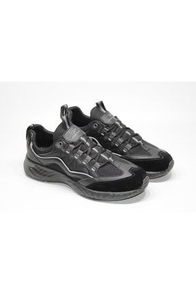 Ortopedik Taban Bağcıklı Erkek Günlük Siyah Yürüyüş Rahat Spor Ayakkabı PRA-DEER-WAY-BW-0100