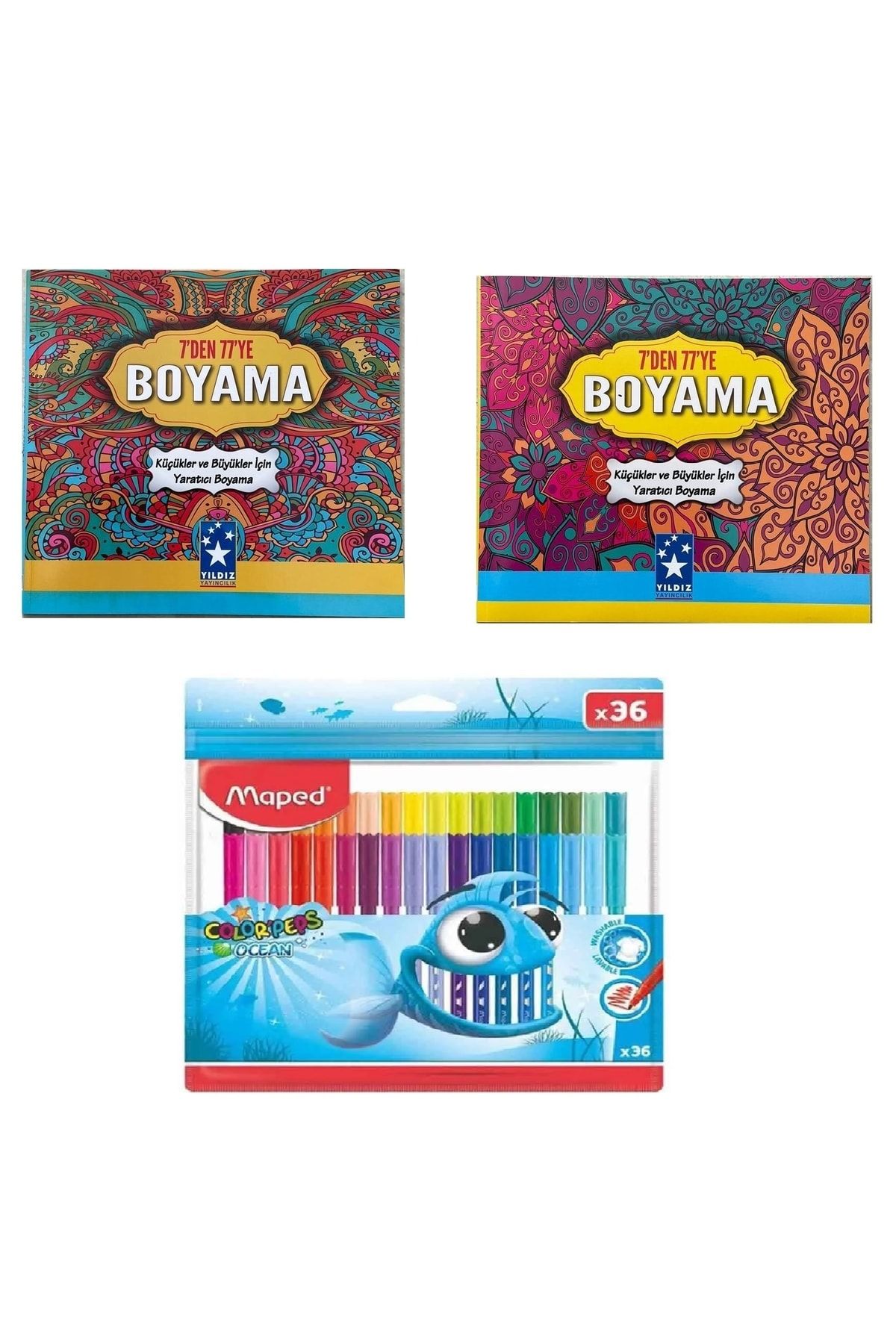 Balmira Mandala Boyama Seti - 2 Kitap Ve Maped 36 Renk Keçeli Kalem mandalaset12