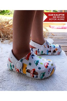 Uniseks Çocuk Baskılı Beyaz Sandalet,plaj Terliği EVA9001