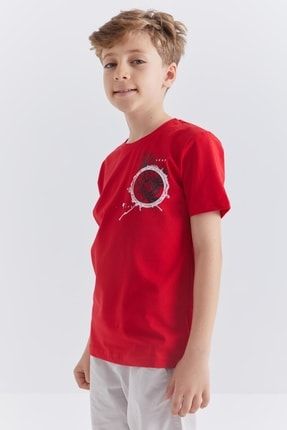 Kırmızı Baskılı O Yaka Kısa Kollu Standart Kalıp Erkek Çocuk T-shirt - 10867 T09EG-10867