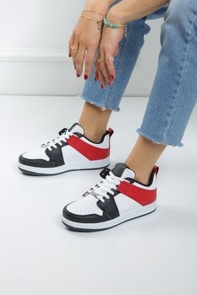 Siyah Kırmızı Bağlı Kadın Sneaker 2471