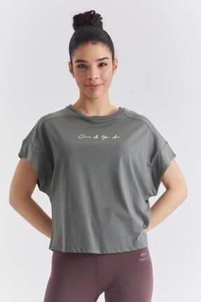 Çağla Minimal Yazı Baskılı O Yaka Oversize Kadın T-shirt - 97219 T12BY-97219