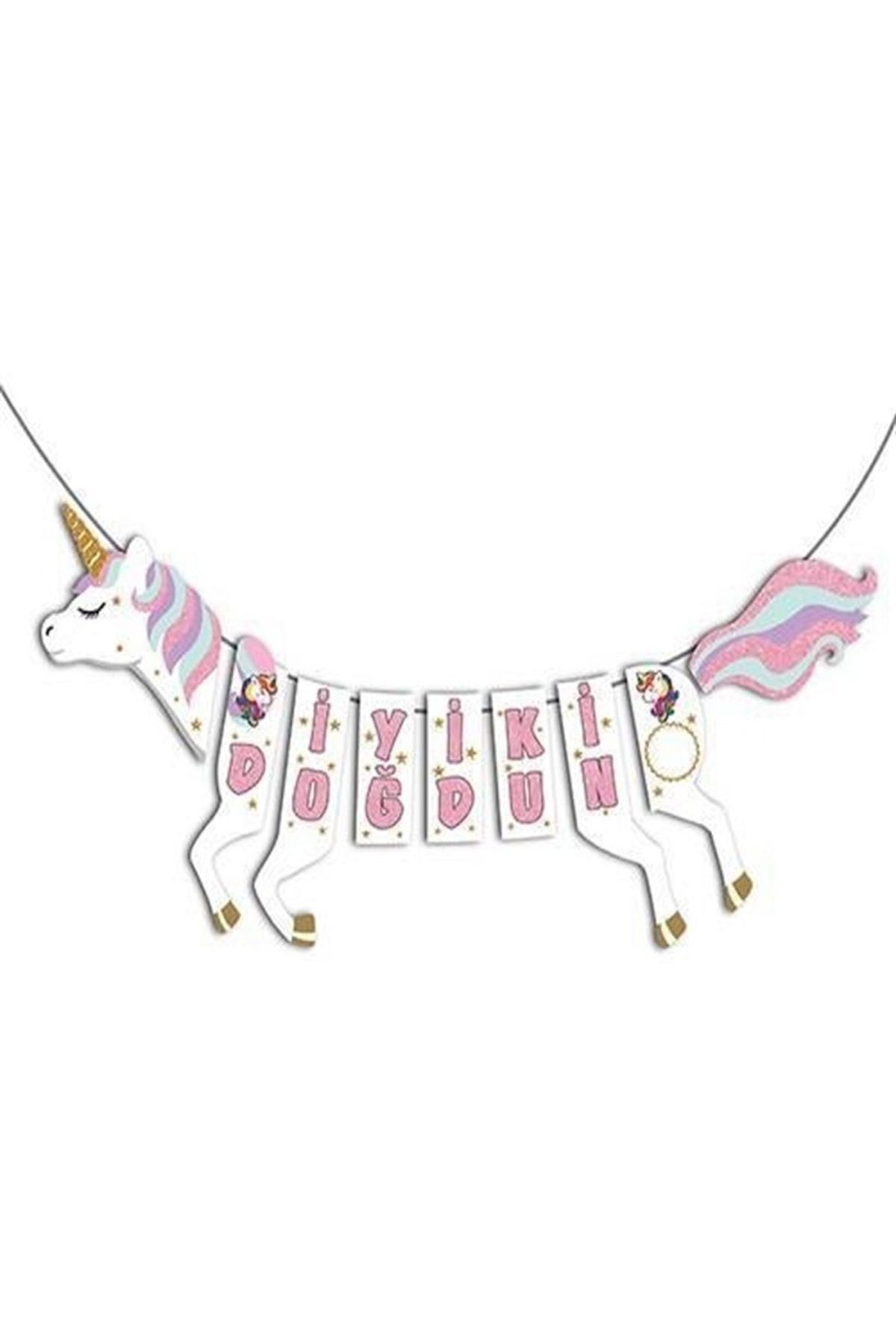 Happyland Unicorn Temalı Flama Asmalı At Şeklinde Simli Iyiki Doğdun Yazısı