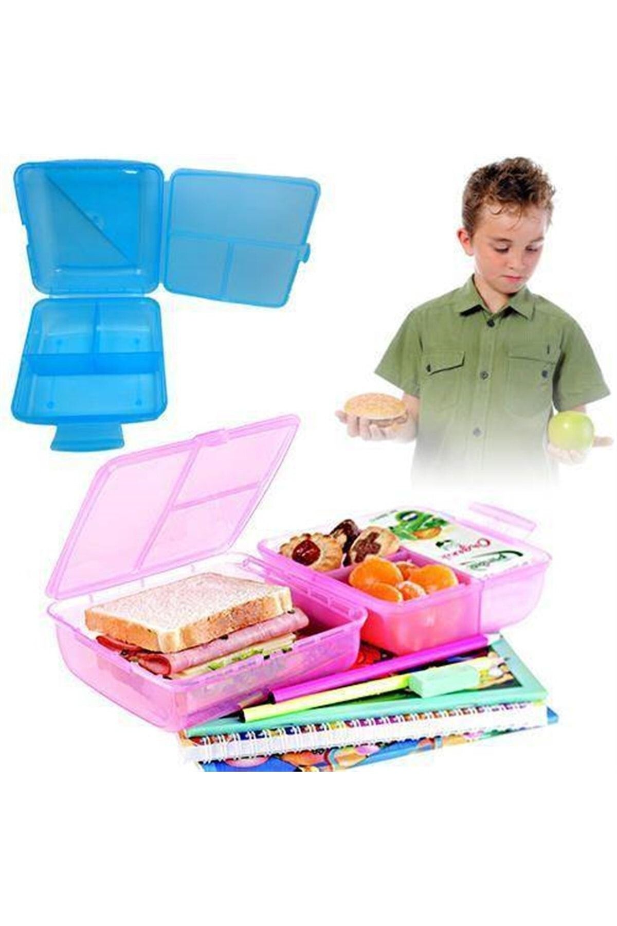 Yetkin Home-2 Pieces Plastic - 3 Compartments Lunch Box Storage Container with Lock Mechanism 3