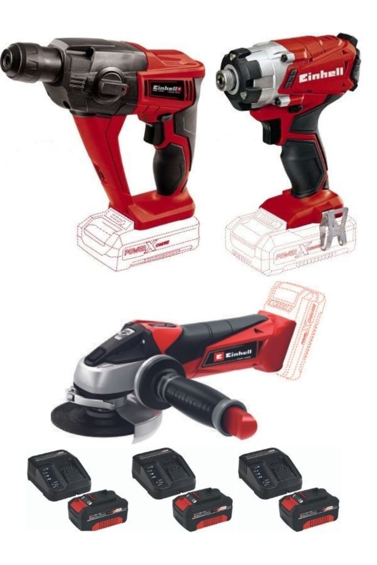 Einhell Te-hd 18 Li Matkap Vidalama Te-cı 18/1 Vidalama Te-ag 18/115 Avuç Taşlama 3x4.0ah Akülü Set