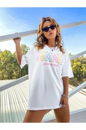 Beyaz Summer Baskılı T-shirt sum-3