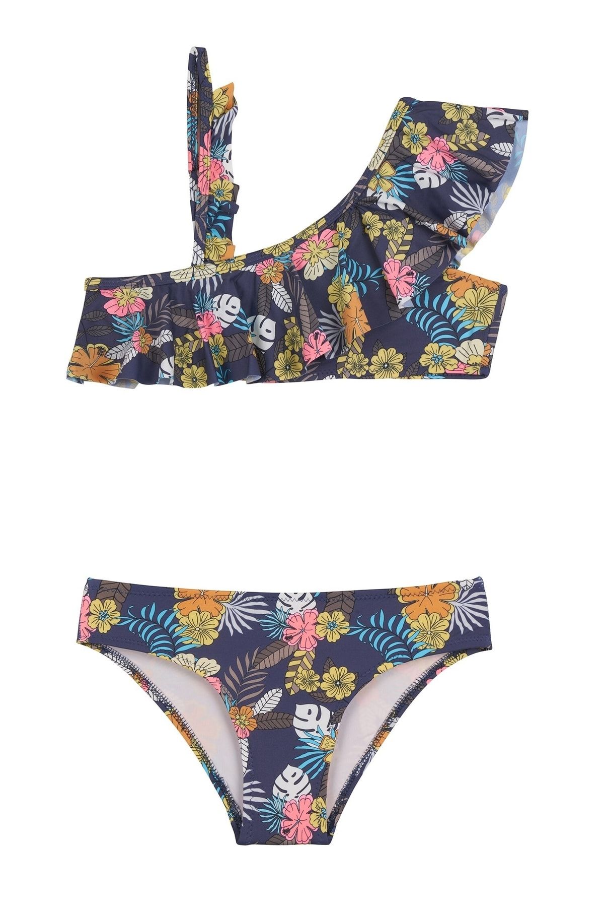 AQUELLA-Set de bikini pentru copii, cu un singur umăr, cu model de flori mixte 1