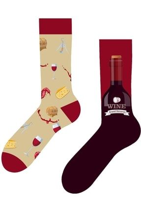 Sağllı Sollu Şarap Desenli Renkli Çorap SKT-U1205