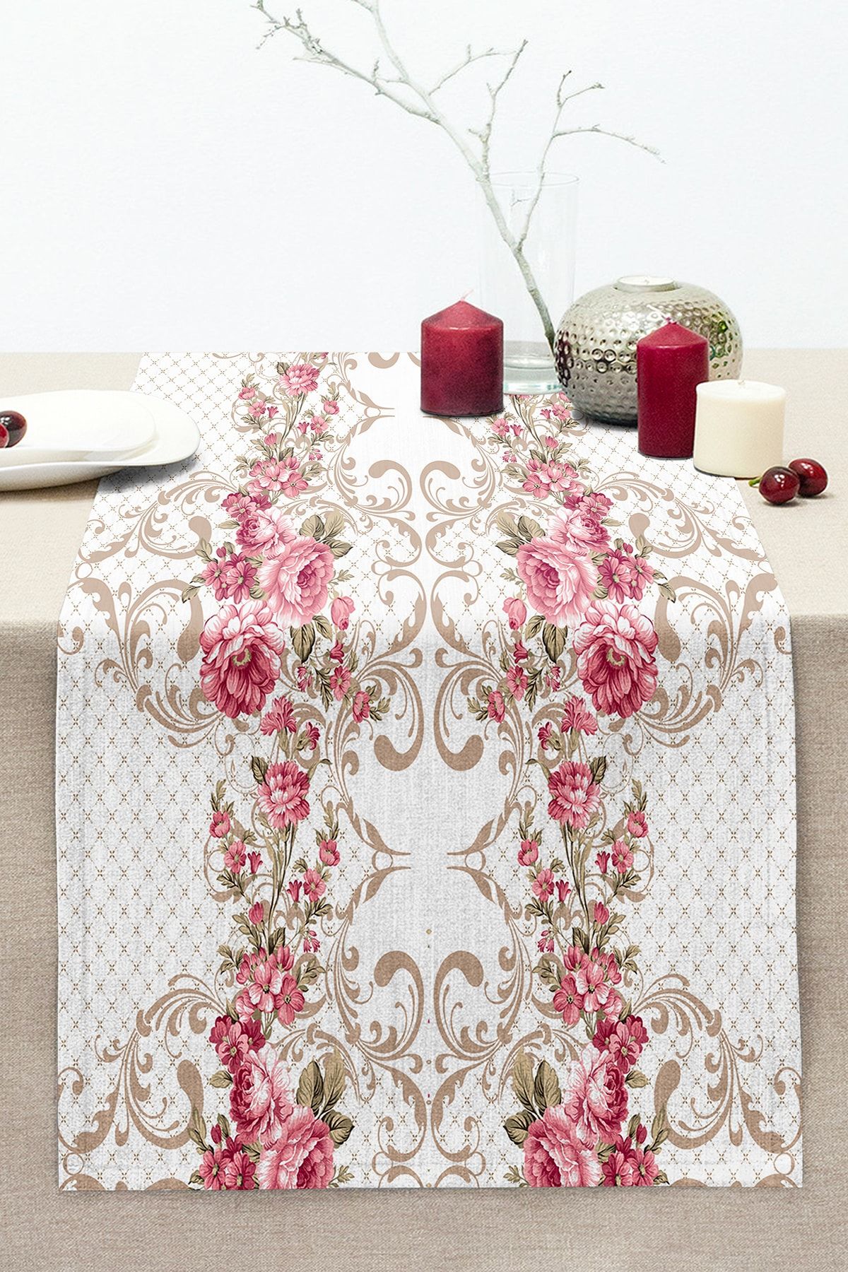 Realhomes Motiv Trandafir Roșu Moale Design Special Cusut Decorativ Raschel Tricotat Runner - One Size
