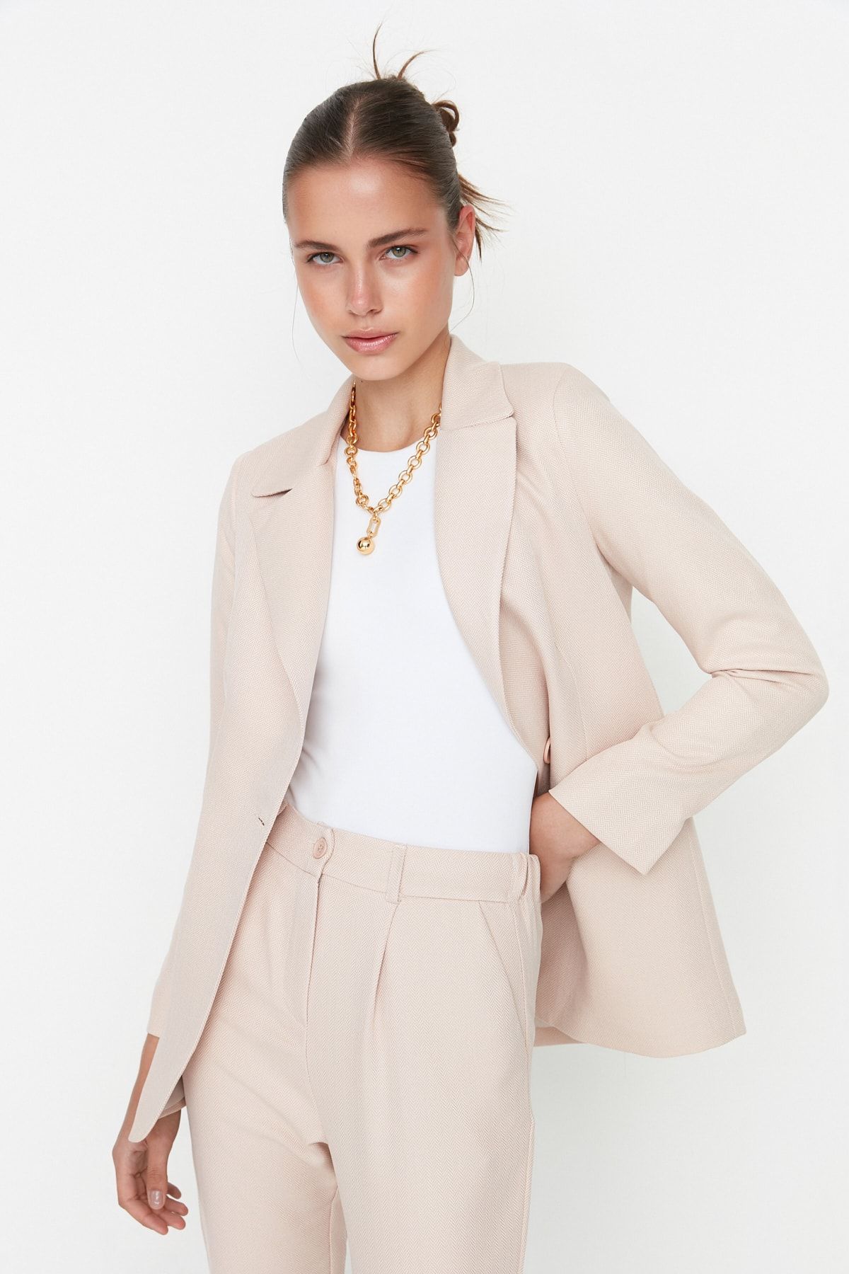 Trendyol Collection Blazer Beige Figurbetont Fast ausverkauft