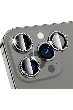 Iphone 13 Pro Max & Iphone 13 Pro Uyumlu Kamera Koruyucu Swarovski Taşlı Diamond Seri - Taşlı Siyah HYPRA000120