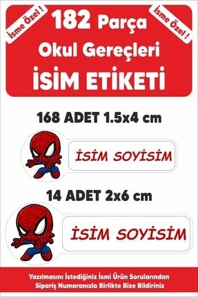 Okul Etiketi Kalem Defter Etiketi Özel Isim Yazılabilen Etiket Minik Spiderman - 180 Adet k679