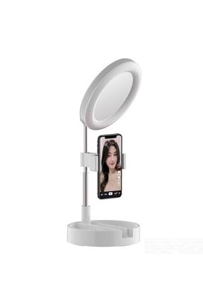 57 Cm Katlanabilir Aynalı Led Işık Selfie Kuaför Makyaj Işığı Make Up Ring Light 6 Inç Beyaz Makyajaynasıyuvarlak