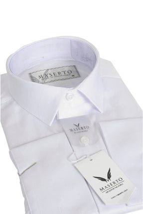 Erkek Beyaz Düz Renk İtalyan Yaka Gömlek GM-02