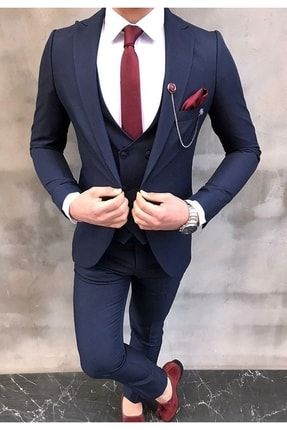 Slim Fit Dar Kesim Takım Elbise ( Kravat Ve Yaka Süsü Hediye ) TYC00454332261
