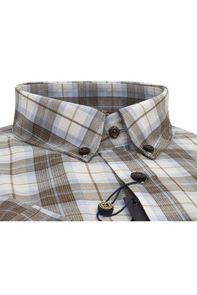 Erkek Kısa Kol Düğmeli Yaka Kareli Gömlek %55 Pamuk %45 Polyester 9189e