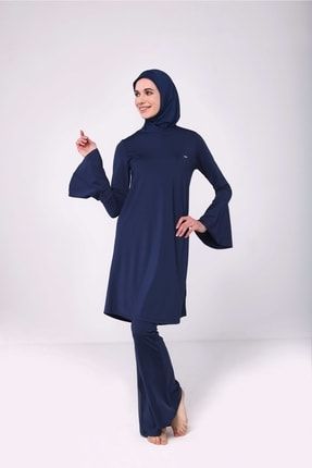 Tam Kapalı Tesettür Mayo Koyu Lacivert 4'lü Takım Islamic Hijab Swimsuit 2022 Yeni Sezon TESMAY2247