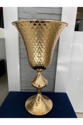 Baklava Dövme Gold Metal Vazo Boy 40 Cm Çap 21.5 Cm V15