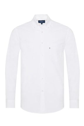 Beyaz Düğmeli Yaka Cepli Tailor Fit Spor Oxford Erkek Gömlek E0122Y01000