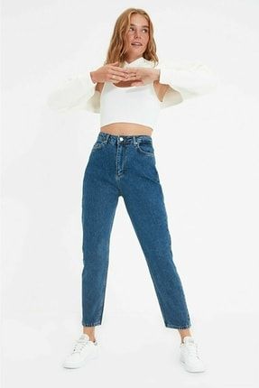 Syndra Orta Mavi Yüksek Bel Likralı Mom Jeans Denim Kot Pantolon DRVMOM 2