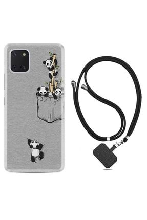 Samsung Galaxy Note 10 Lite Kılıf Silikon Desen Boyun Askılı Pandalar 1798 iplifulyeniseria817t17