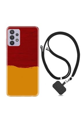 Samsung Galaxy A52 Kılıf Silikon Desen Boyun Askılı Sarı Kırmızı Boya 1708 iplifulyeniseria527t13