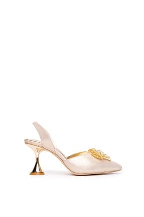 Altın Taş Fiyonklu Kadın Topuklu Ayakkabı 0421198