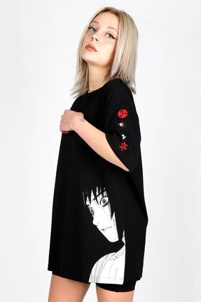 Sasuke Kol Detaylı Siyah Oversize Kadın Tshirt BM8160026