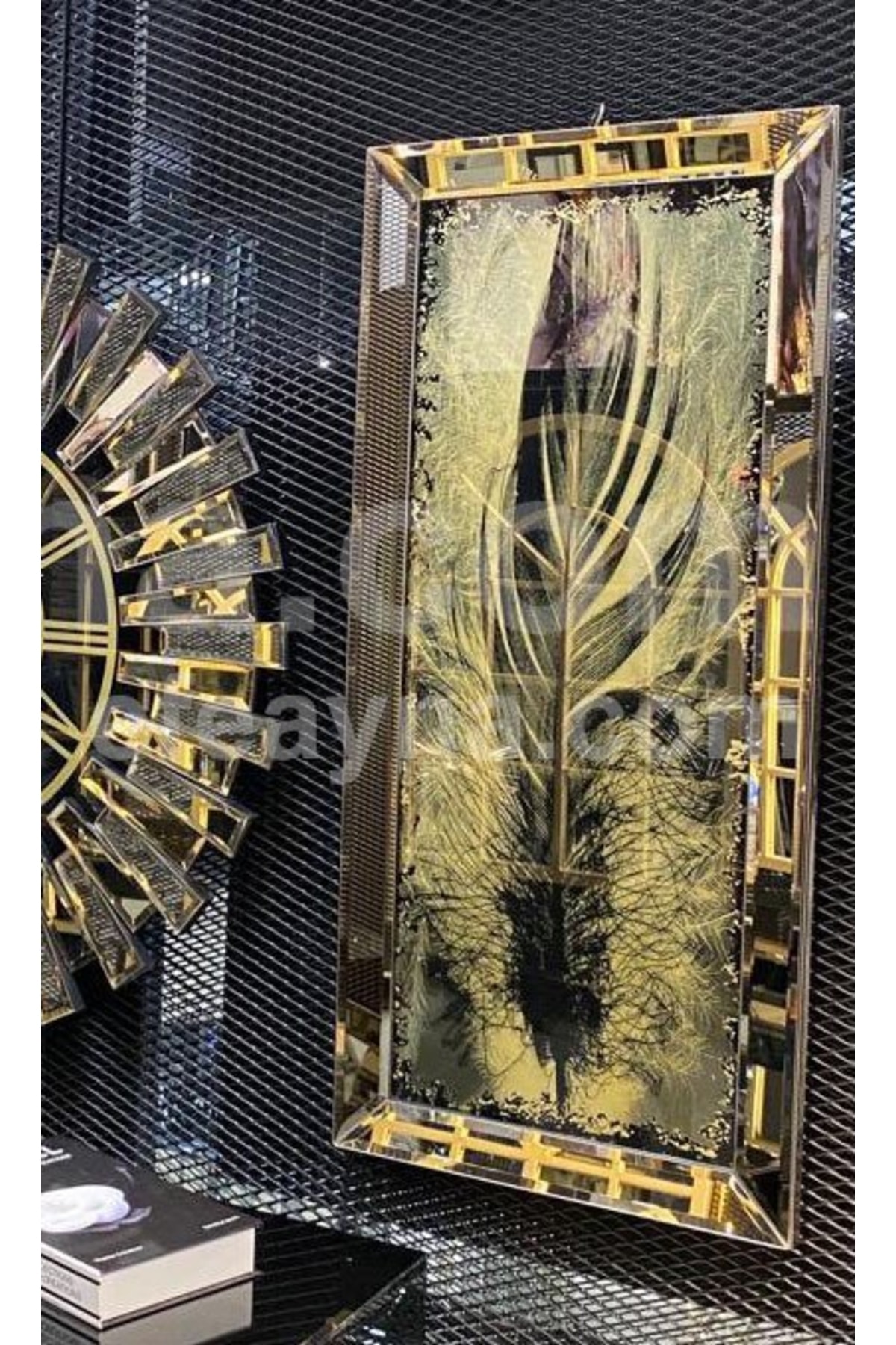 Efe Ayna Aynalı Tüy-bronz Tablo-40x90cm