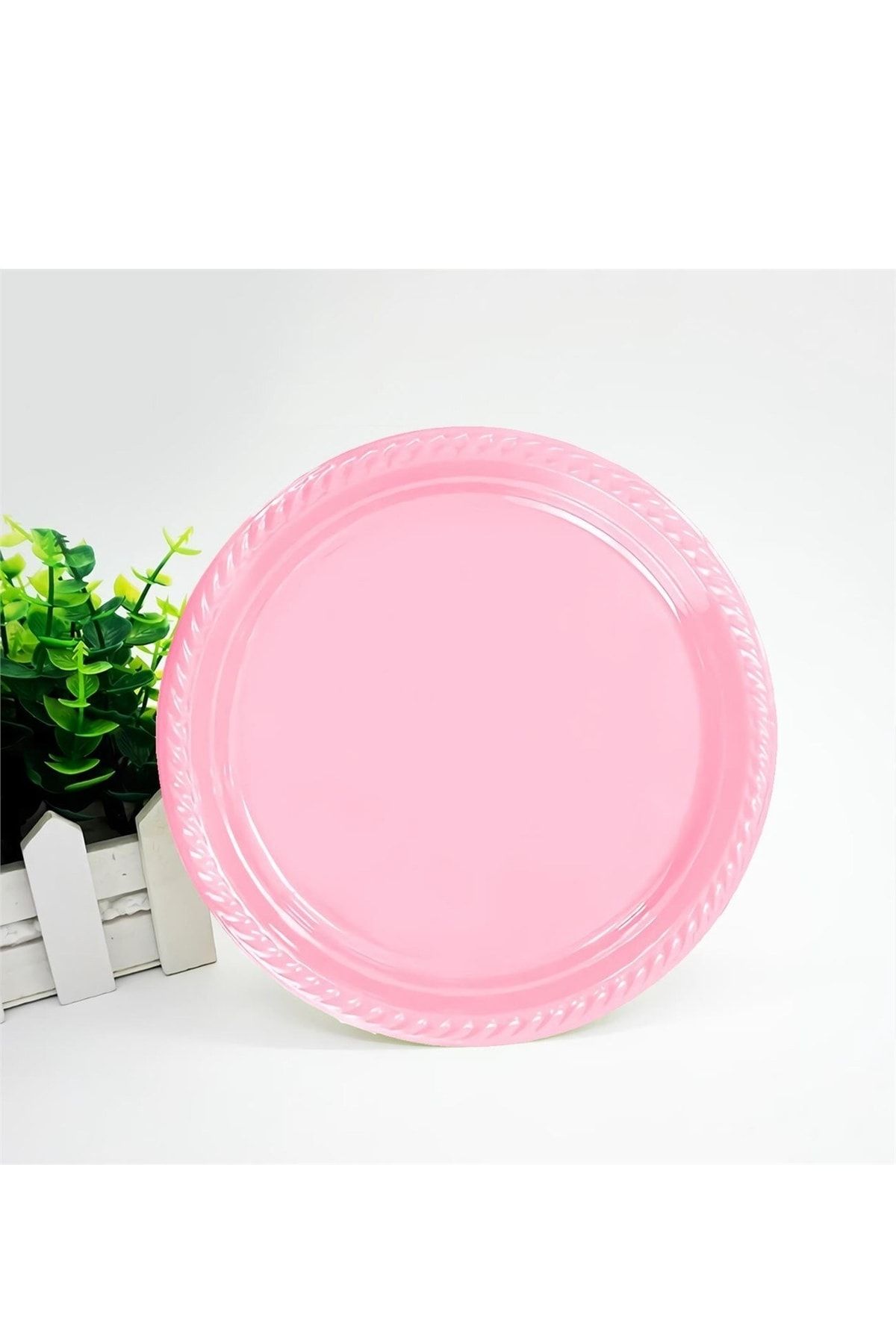 Deniz Party Store Pink Plastic Disposable Plates 25 Pieces 22 Cm