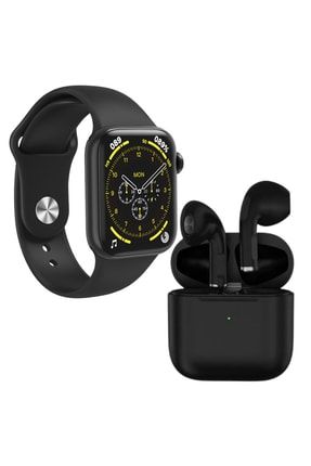 Pro 5 Siyah Bluetooth Kulaklık Hw18 Smartwatch Siyah Silikon Ve Hasır Kordonlu Akıllı Saat 8729
