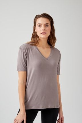Kadın Modal Kısa Kollu Regular Basic T-shirt 44501-TST22Y-001-913K