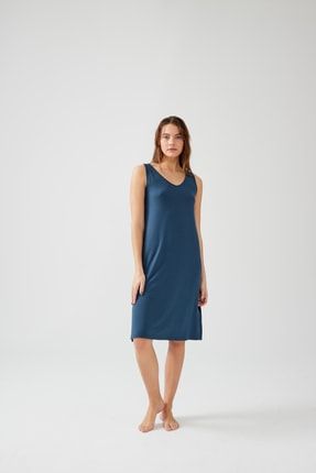 Kadın Iki Iplik Modal Yırtmaç Detaylı V Yaka Kolsuz Midi Elbise 758020-B99-D522-119