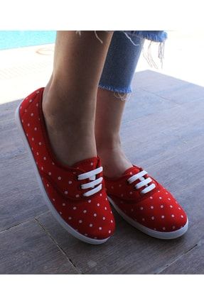 Keten Desenli Kırmızı Günlük Babet Ayakkabı SNX30015