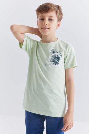 Açık Yeşil Baskılı O Yaka Kısa Kollu Standart Kalıp Erkek Çocuk T-shirt - 10867 T09EG-10867