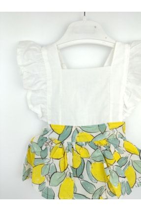 Kız Bebek Limon Desenli Çıtçıtlı Bandanalı Elbise Yeni Doğan Kıyafeti SBL214567