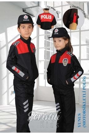 Çocuk Motosikletli Yunus Polis Elbisesi Unisex motosikletlipolis