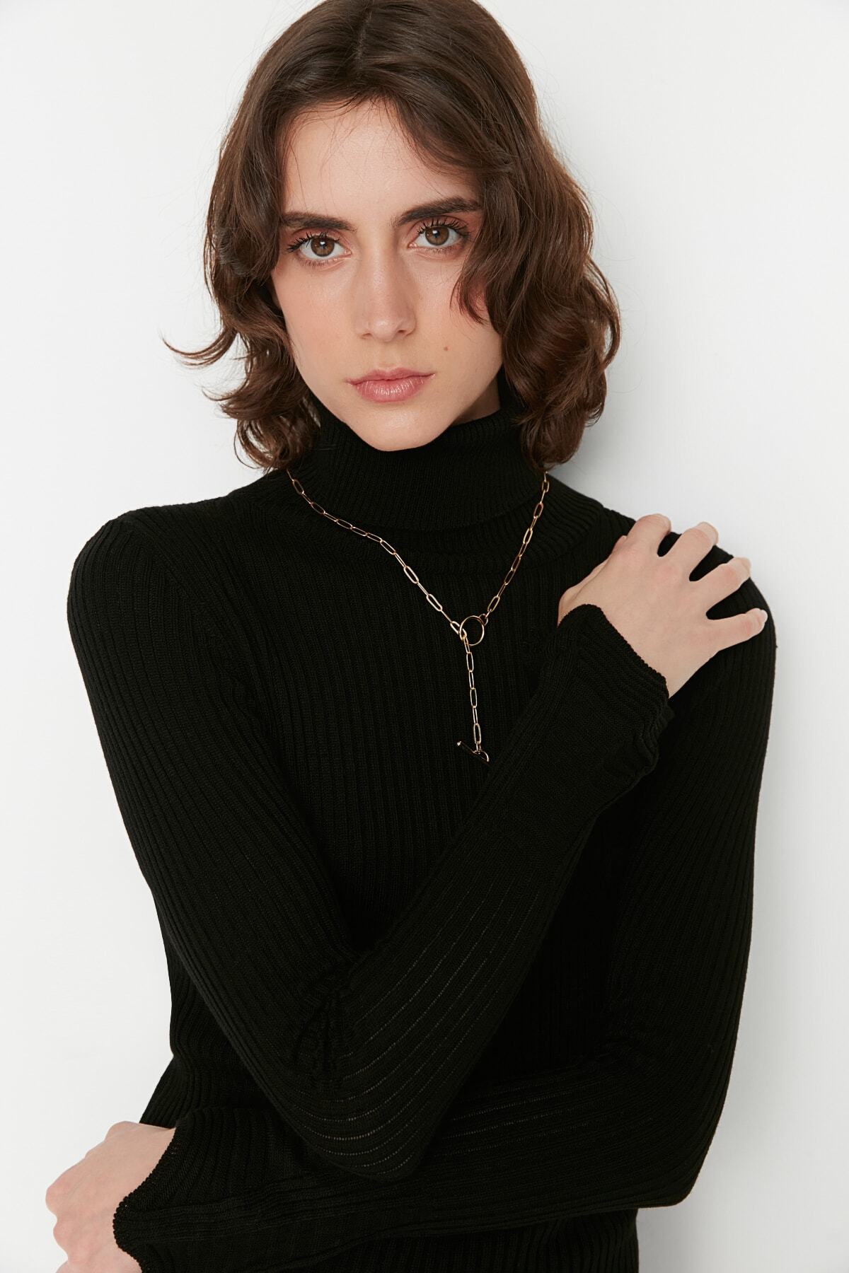 Trendyol Collection-Czarna mini sukienka z dzianiny z falbankami - TWOAW20YN0005 3