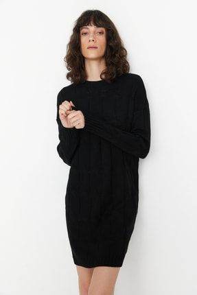 Siyah Örgü Detaylı Triko Elbise TWOAW22EL0027