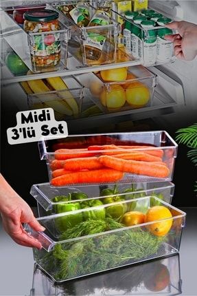 Midi Tall Clear Buzdolabı & Dolap Içi Düzenleyici Organizer 3 Adet NDY-EP-611-1