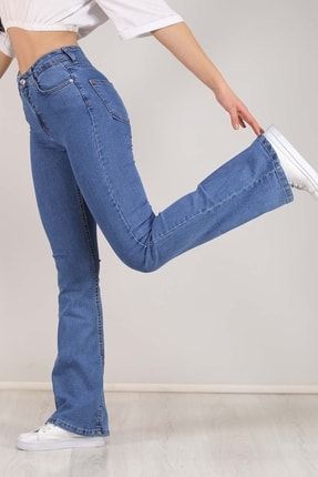 Kadın Mavi Yüksek Bel Ispanyol Paça Kot Pantolon MV031221G