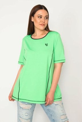 Kadın Yeşil Yaka Biyeli Spor Bluz 65N32945