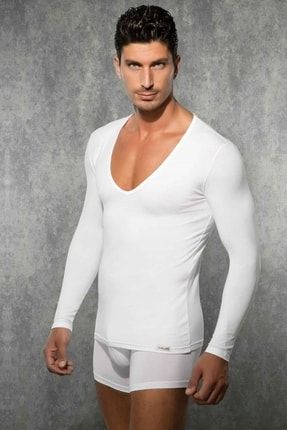 Erkek Modal Derin V Yaka Uzun Kol T Shirt 2920
