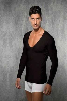 Erkek Modal Derin V Yaka Uzun Kol T Shirt 2920