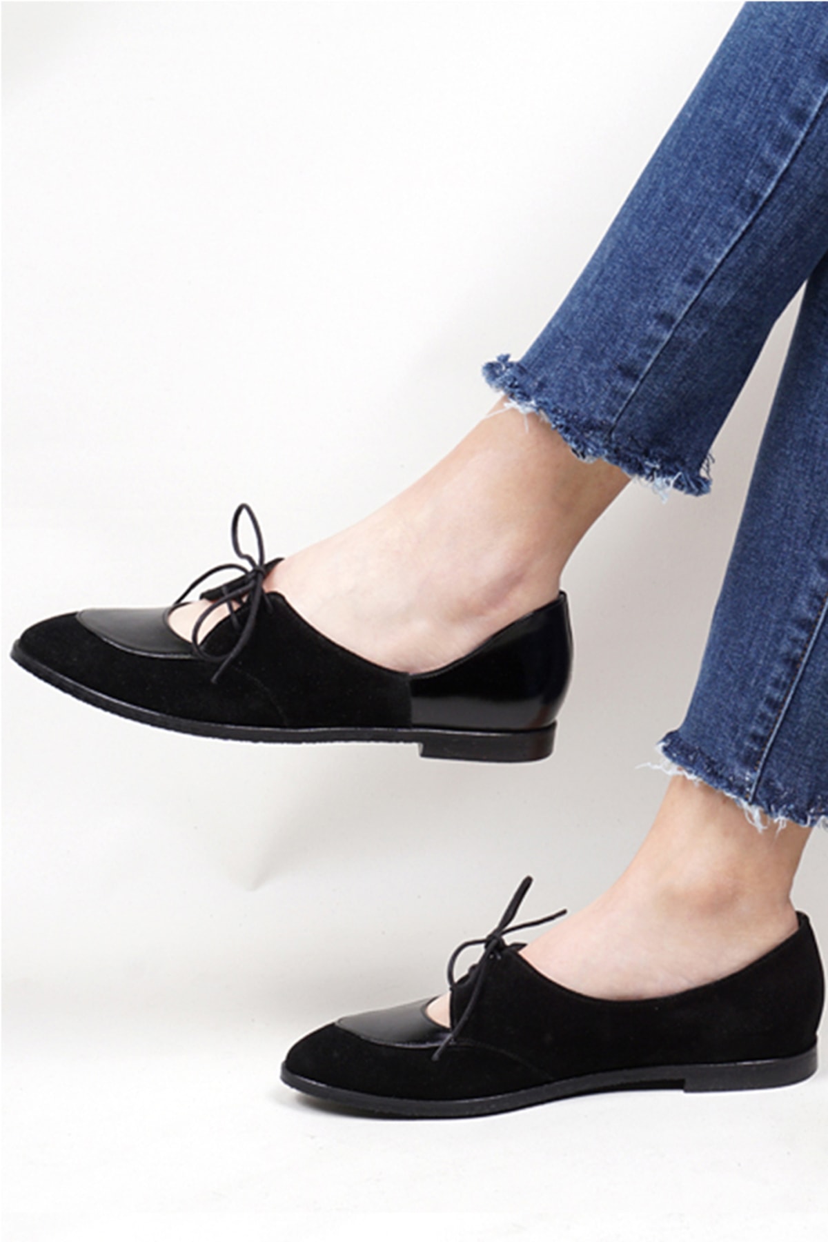 Lo Mejor Shoes Wenty Deri Özel Tasarım Kadın Babet Ayakkabı - Renk Süet Siyah OH10824