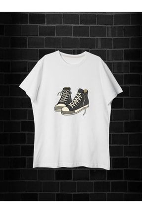 Unısex Grey Converse Sneakers Clip-Art Baskılı Regular Pamuklu T-shirt MD-0007-BT