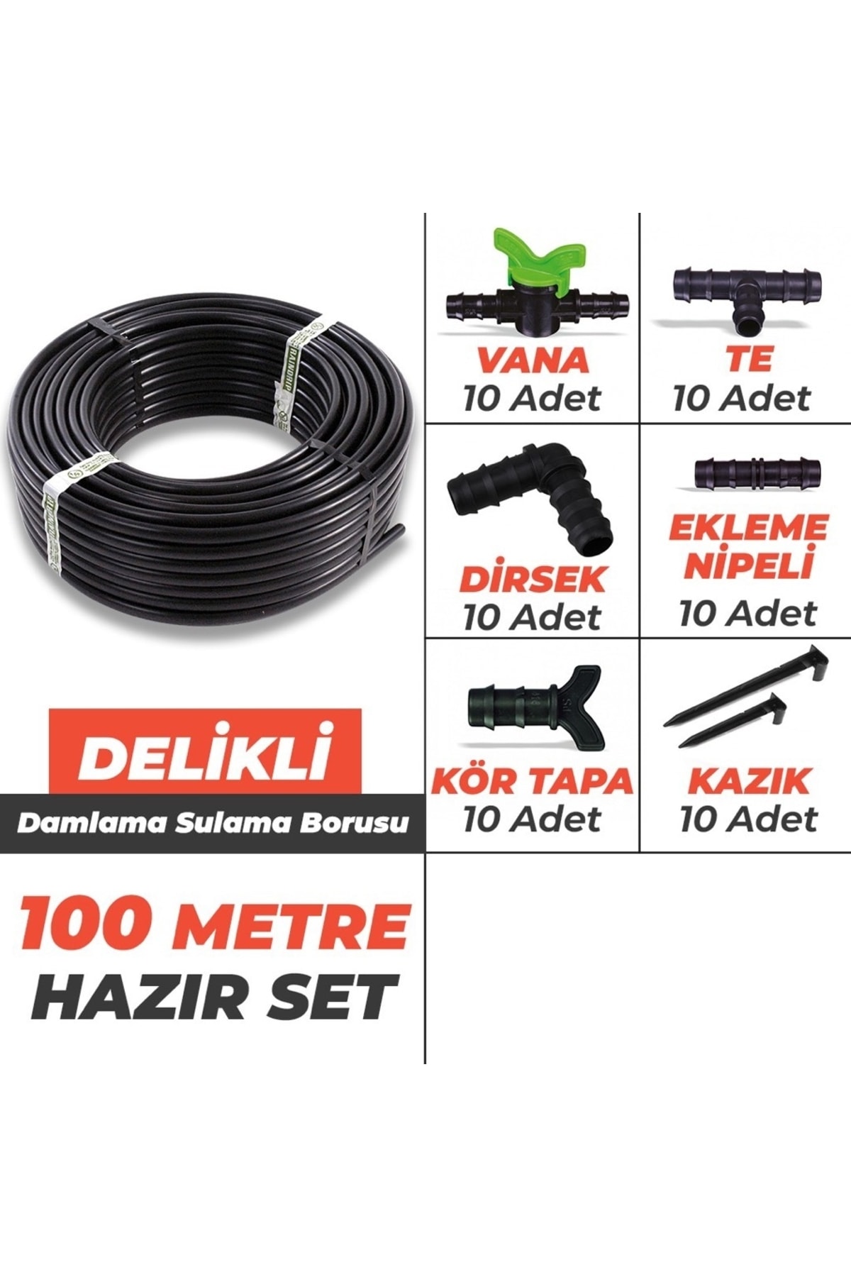 Delikli 100 Metre Damlama Sulama Sistemi Ve Ek Parçaları Damlama Borusu Hortumu Bahçe Ağaç Seti