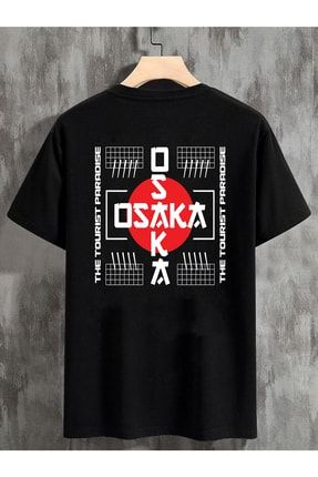 Unisex Oversize T-shirt Osaka Kare Sırt Baskı Siyah osakakare-1