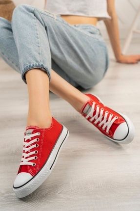 Kadın Hafif Keten Esnek Taban Spor Sneaker Ayakkabı .4100 Kırmızı TYC00457190369