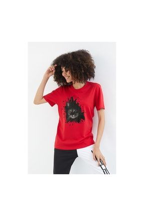 Unisex Kadın-erkek Realist Cat-1 Kedi Kırmızı Yuvarlak Yaka T-shirt CATCOLLECT-1
